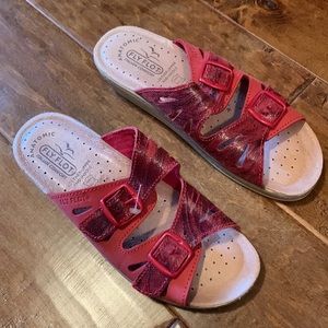 Brand New FLY FLOT Italy Red Adjustable Strap Wedge Shoes Sandals Slides 37